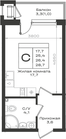 Продается 1-комн. квартира, 25.4 м²