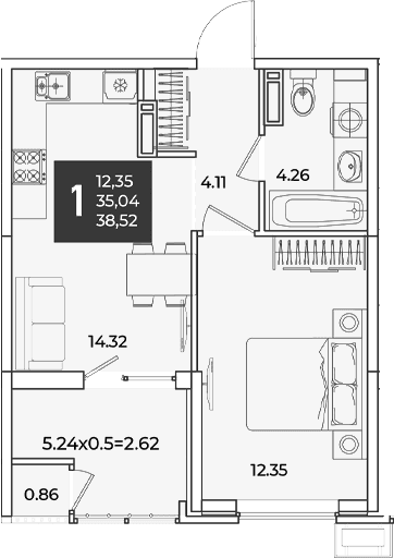 Продается 1-комн. квартира, 35.04 м²