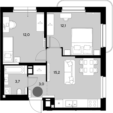 Продается 3-комн. квартира, 46 м²