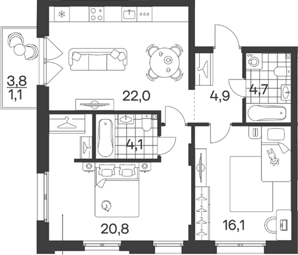 Продается 3-комн. квартира, 72.6 м²