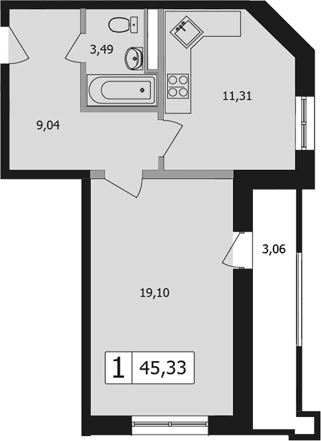 Продается 1-комн. квартира, 42.27 м²
