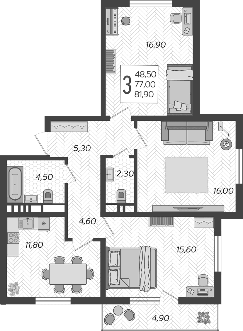 Продается 3-комн. квартира, 77 м²