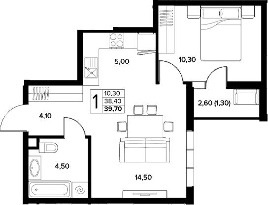 Продается 1-комн. квартира, 38.4 м²