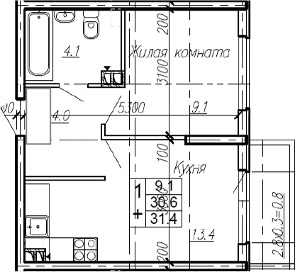 Продается 1-комн. квартира, 30.6 м²
