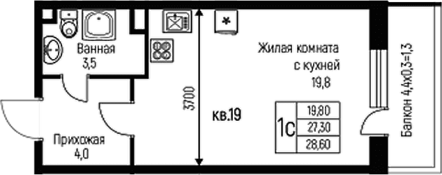 Продается 1-комн. квартира, 27.3 м²