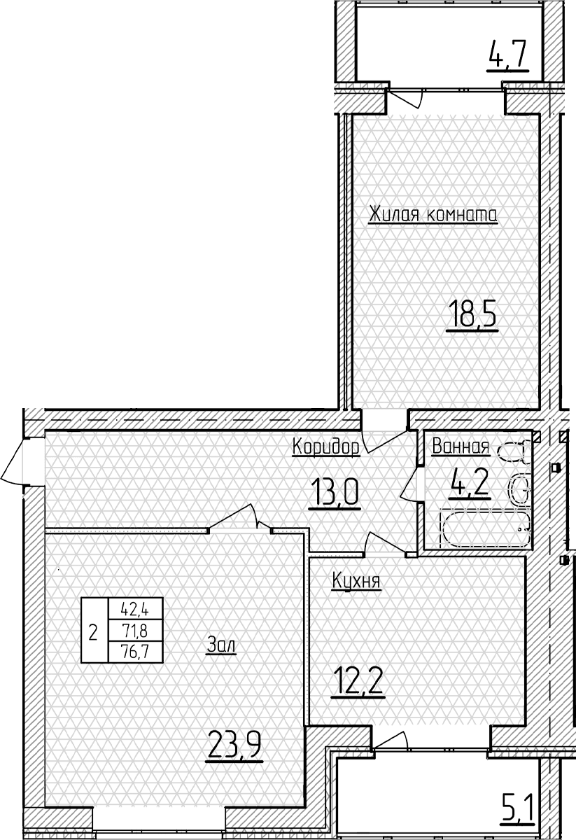 Продается 2-комн. квартира, 71.8 м²