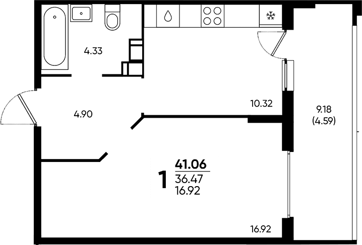 Продается 1-комн. квартира, 36.47 м²