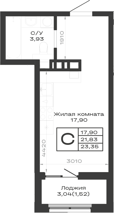 Продается 1-комн. квартира, 21.83 м²