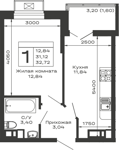 Продается 1-комн. квартира, 31.12 м²