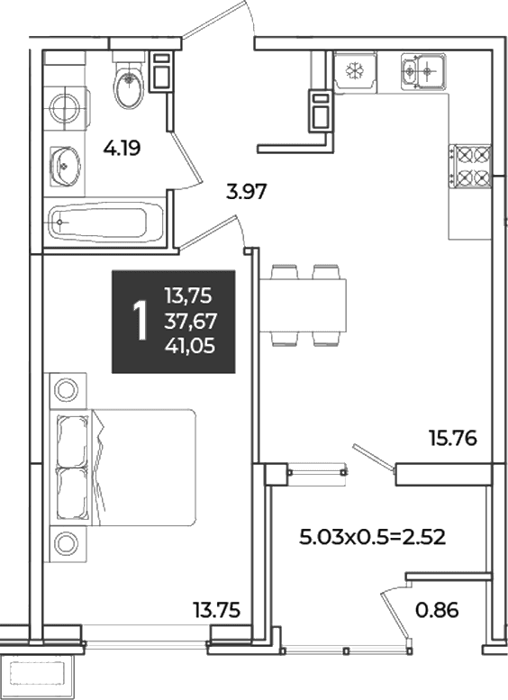Продается 1-комн. квартира, 37.67 м²