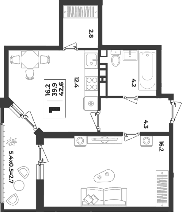 Продается 1-комн. квартира, 39.9 м²