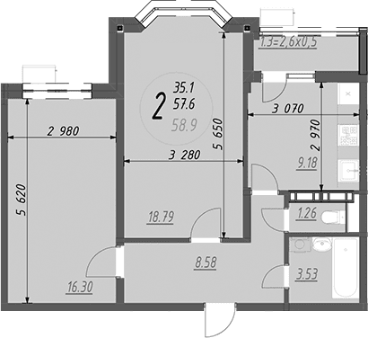 Продается 2-комн. квартира, 57.6 м²