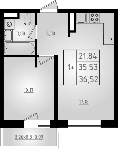 Продается 2-комн. квартира, 35.53 м²