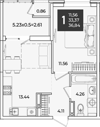 Продается 1-комн. квартира, 33.37 м²