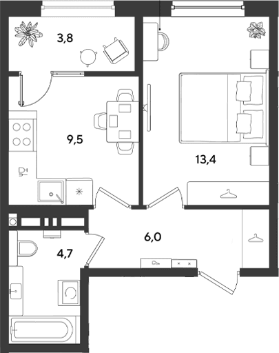 Продается 1-комн. квартира, 33.6 м²