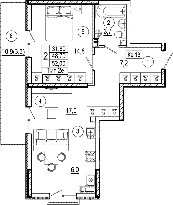 Продается 1-комн. квартира, 48.7 м²
