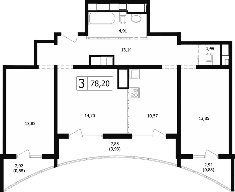 Продается 3-комн. квартира, 72.51 м²