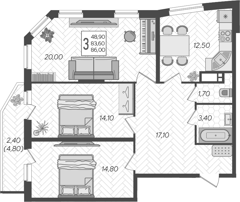 Продается 3-комн. квартира, 83.6 м²