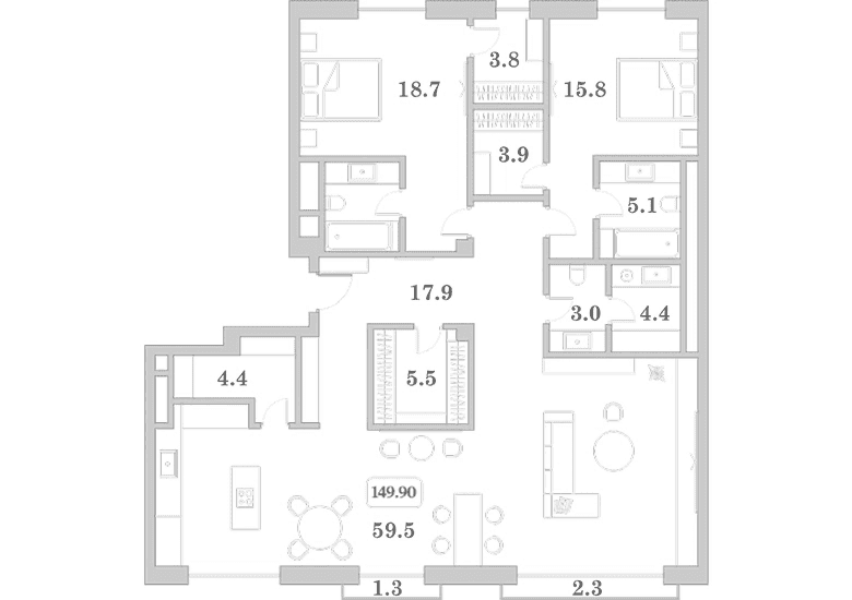 Продается 3-комн. квартира, 146.3 м²