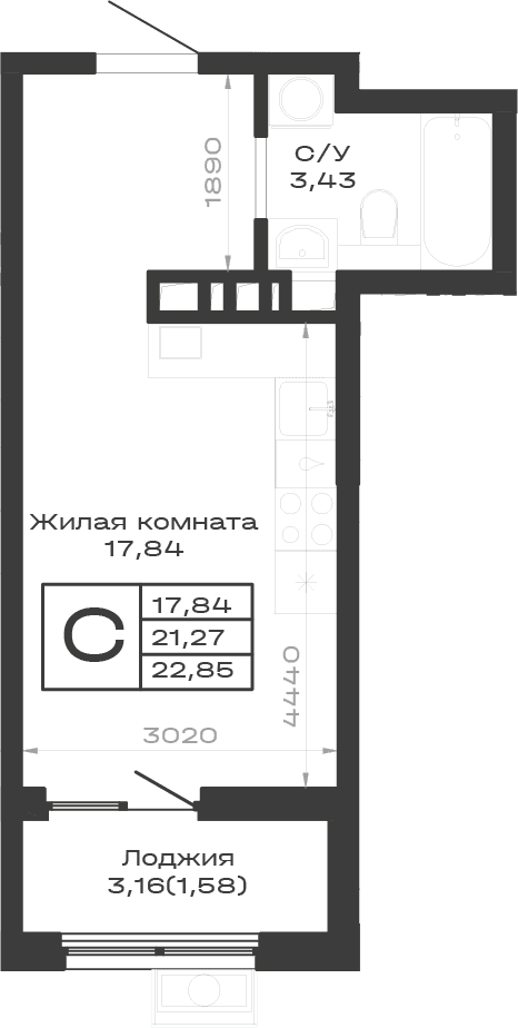 Продается 1-комн. квартира, 21.27 м²