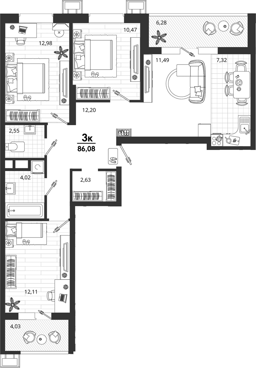 Продается 3-комн. квартира, 75.77 м²