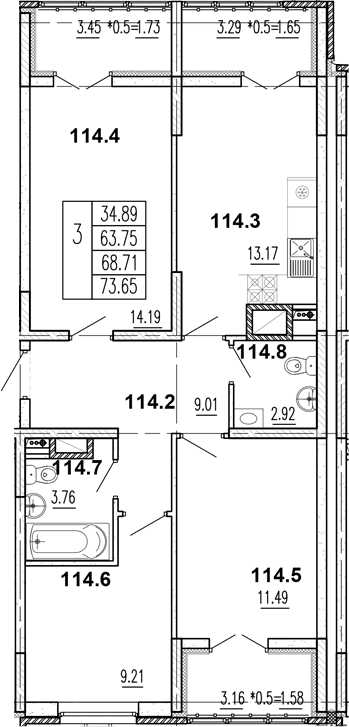 Продается 3-комн. квартира, 65.33 м²
