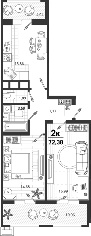 Продается 2-комн. квартира, 58.28 м²