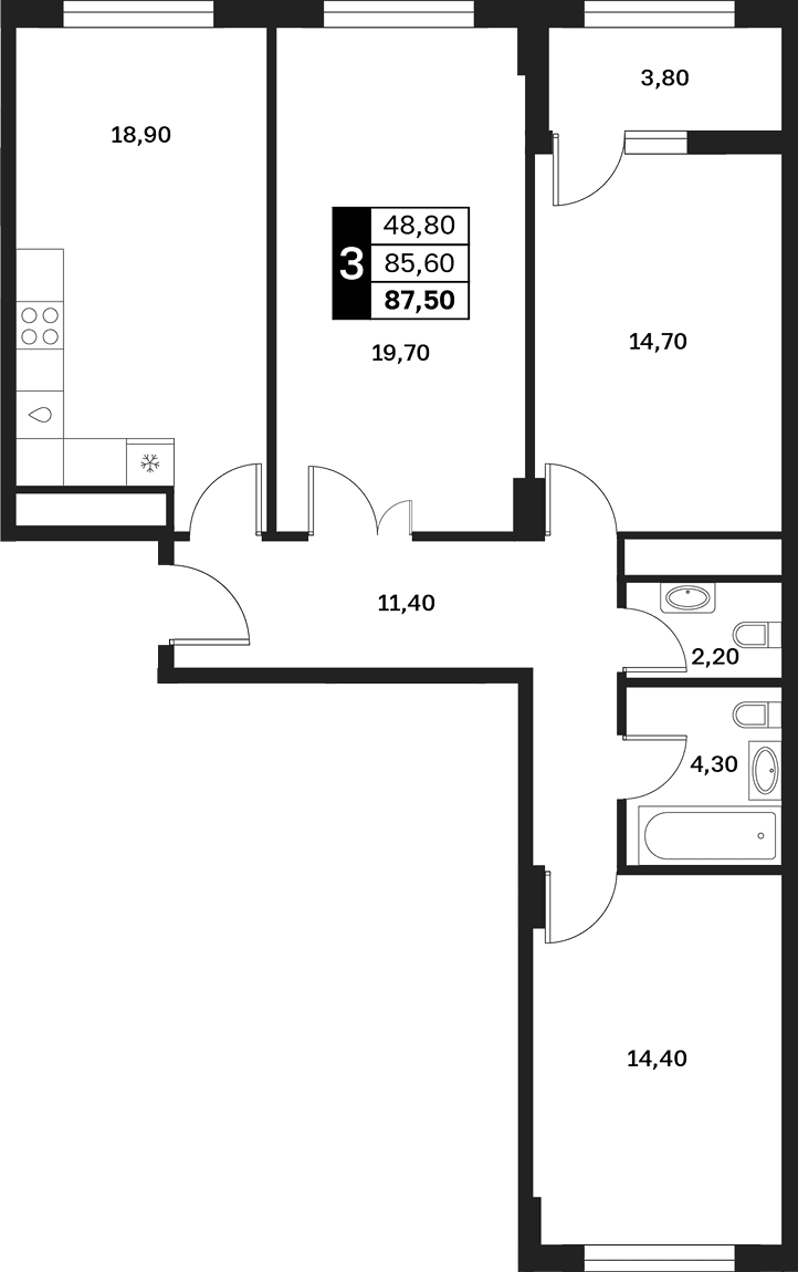 Продается 3-комн. квартира, 85.6 м²