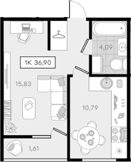 Продается 1-комн. квартира, 35.29 м²