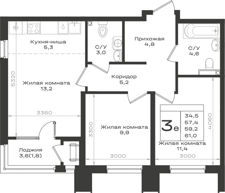 Продается 3-комн. квартира, 57.4 м²
