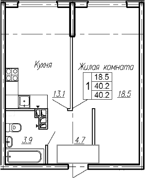Продается 1-комн. квартира, 40.2 м²
