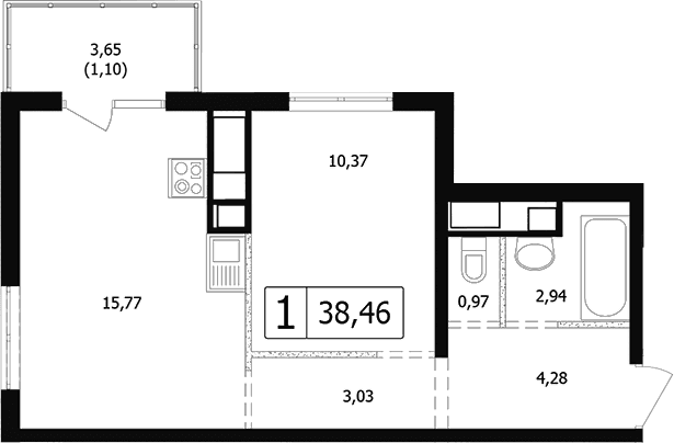 Продается 2-комн. квартира, 37.36 м²