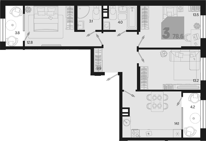 Продается 3-комн. квартира, 70.6 м²