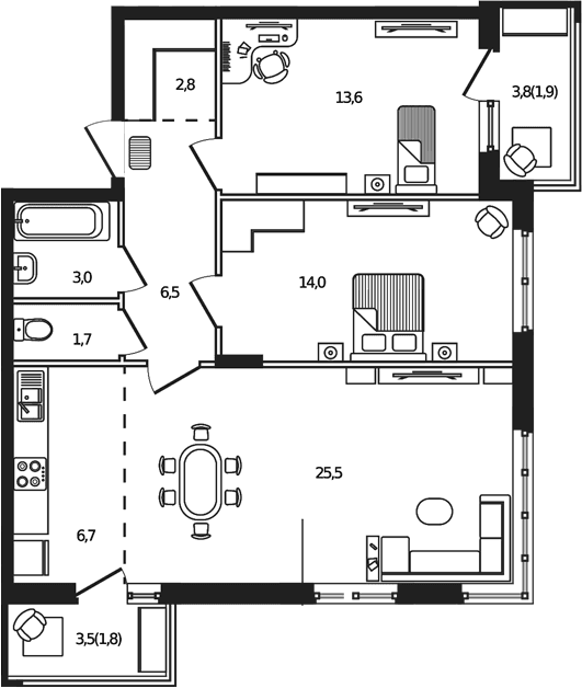 Продается 3-комн. квартира, 73.8 м²