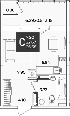 Продается 1-комн. квартира, 22.67 м²