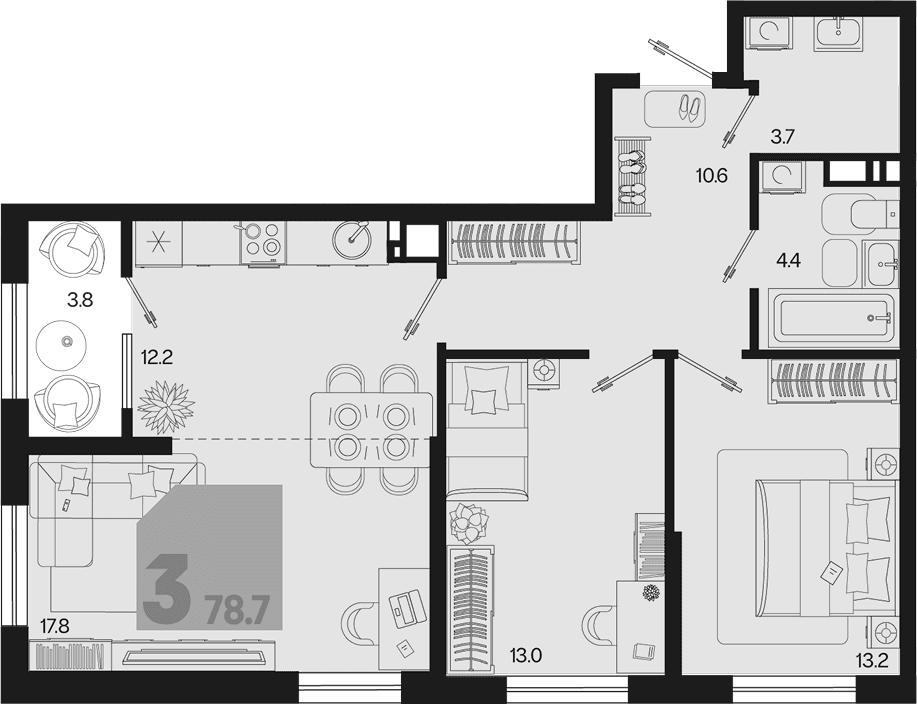 Продается 3-комн. квартира, 74.9 м²