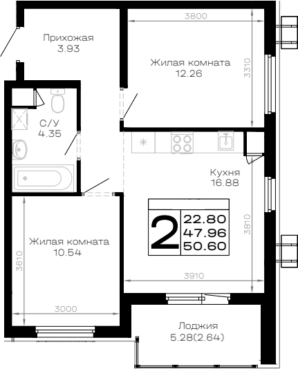 Продается 2-комн. квартира, 47.96 м²