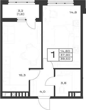 Продается 1-комн. квартира, 37.9 м²