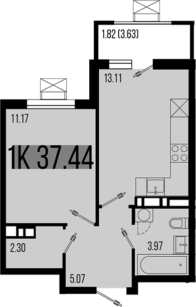 Продается 1-комн. квартира, 35.62 м²