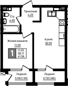 Продается 1-комн. квартира, 38.17 м²