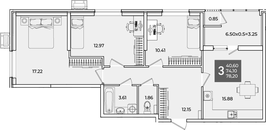 Продается 3-комн. квартира, 74.1 м²