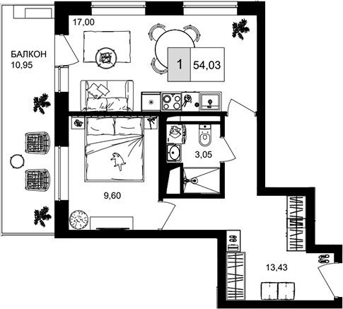 Продается 2-комн. квартира, 42.54 м²