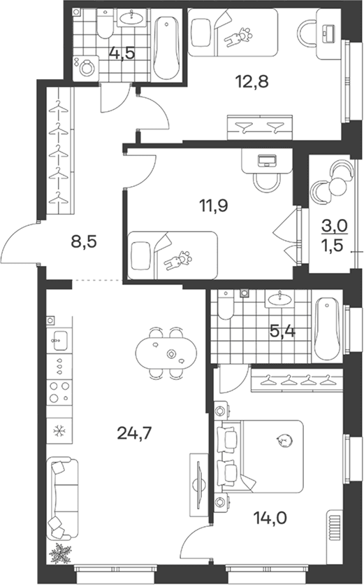 Продается 4-комн. квартира, 81.8 м²