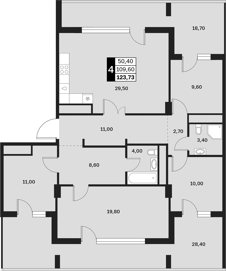 Продается 4-комн. квартира, 109.6 м²