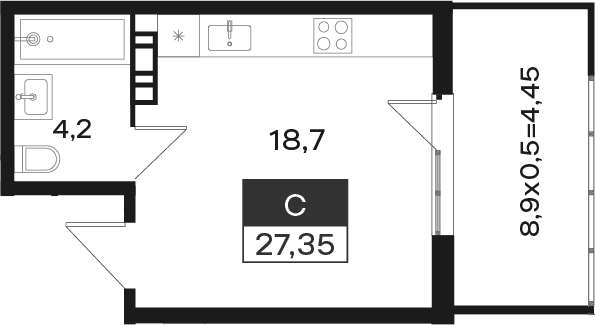 Продается 1-комн. квартира, 22.9 м²