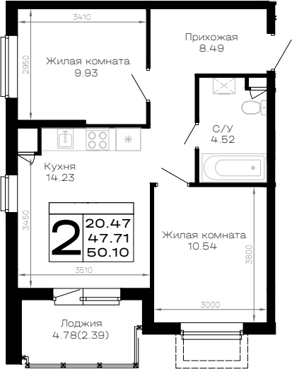 Продается 2-комн. квартира, 47.71 м²