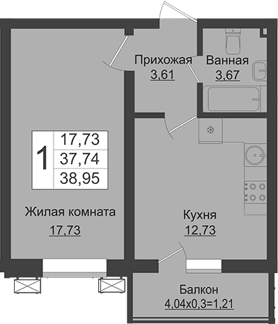 Продается 1-комн. квартира, 37.74 м²