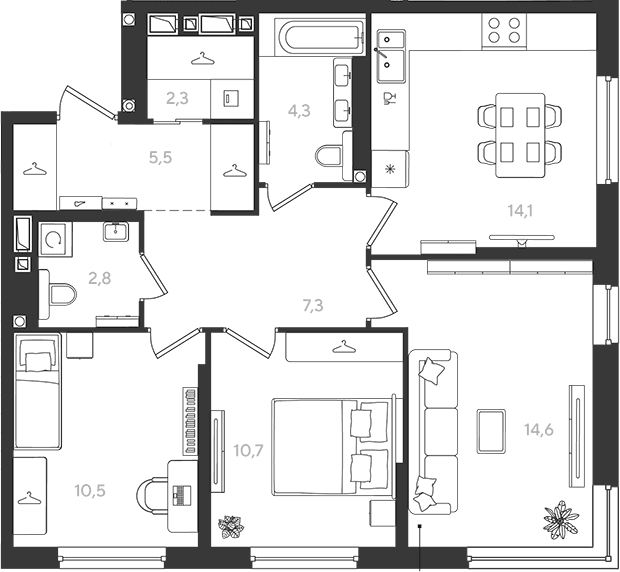 Продается 3-комн. квартира, 72.1 м²