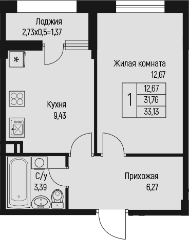 Продается 1-комн. квартира, 31.76 м²