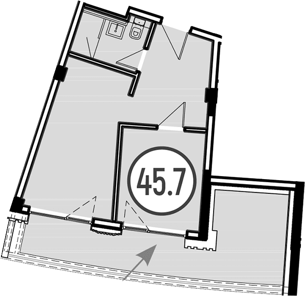 Продается 1-комн. квартира, 45.7 м²